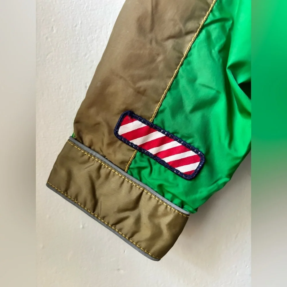 Oilily Kids Jacket Green and Brown Vintage Moto Racing Style Jacket w Patches